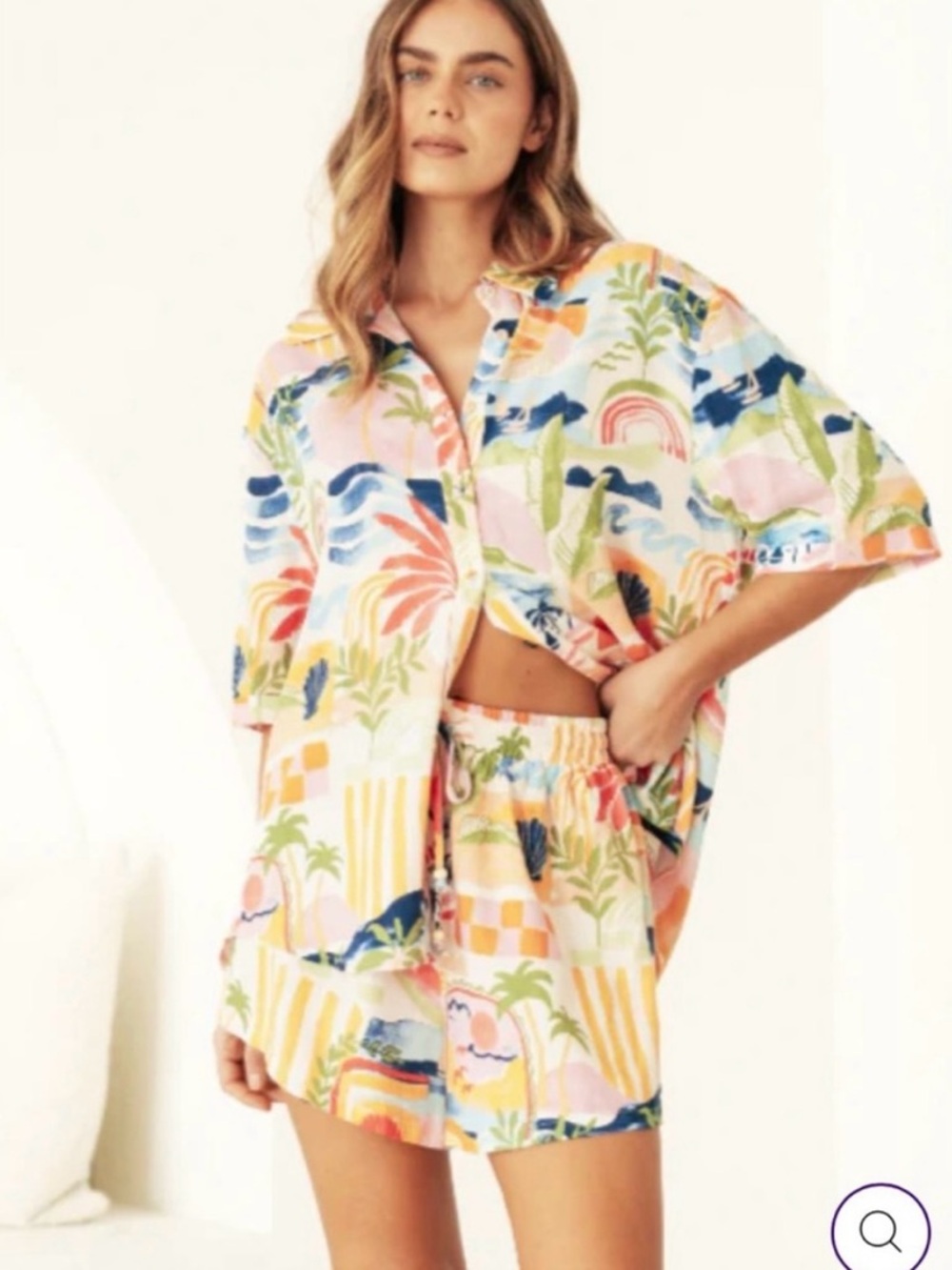 Label of Love Tropical Print Swim Cover Up Shirt - EUC